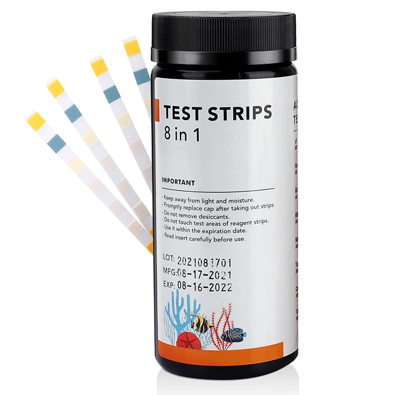 hygger 8-in-1 Aquarium Test Strips for Freshwater & Saltwater, Water Parameter Testing Ammonia Nitrite Nitrate Chlorine Hardness