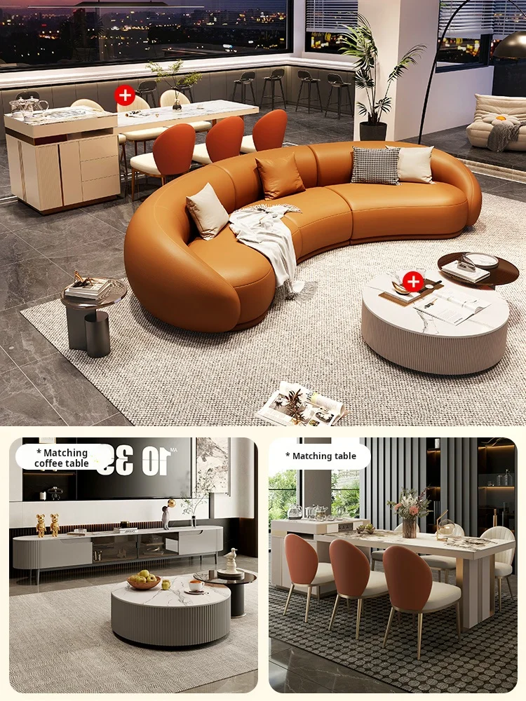 Curved leather sofa living room modern light luxury Italian large and small apartment type Villa designer model Banana Moon sofa