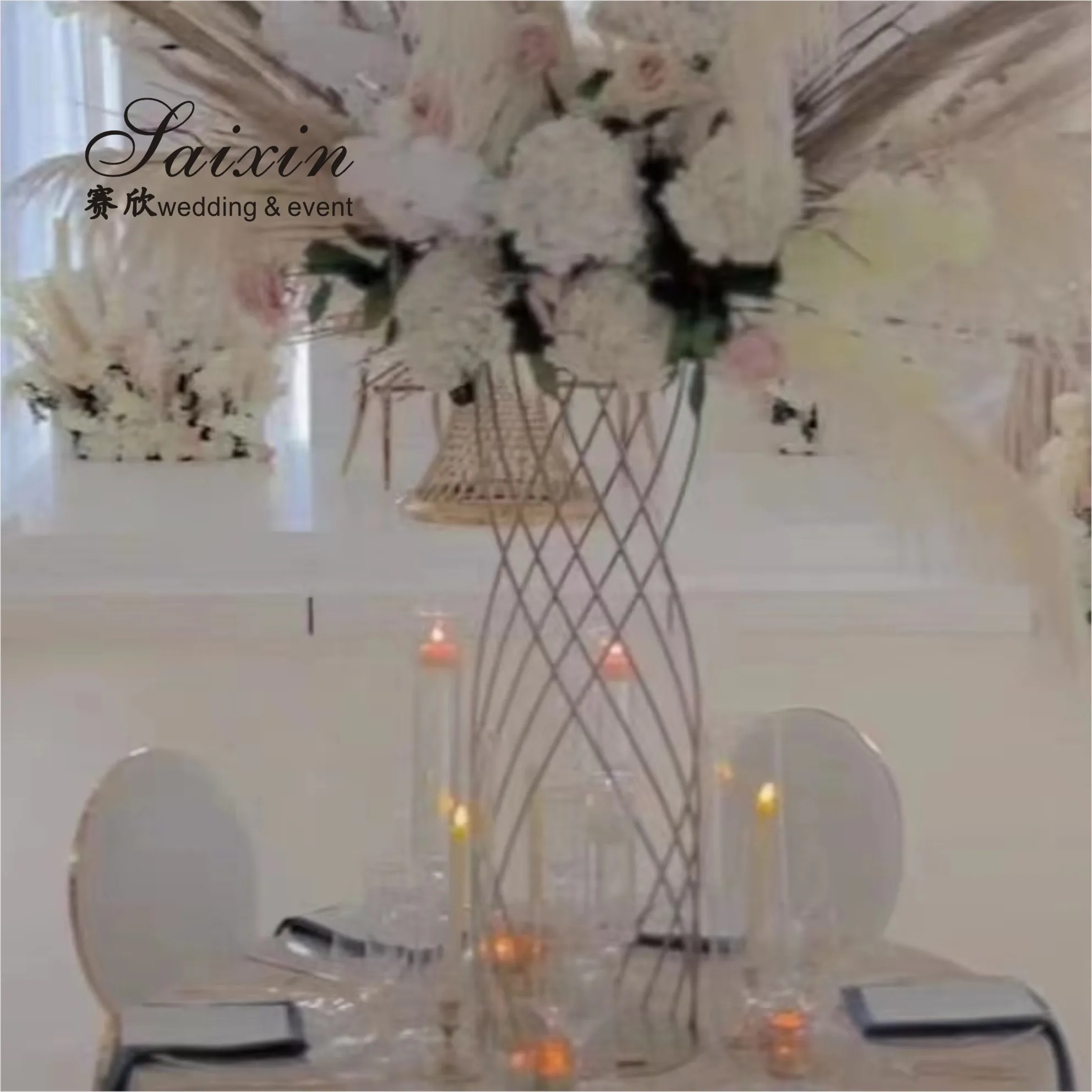 Chic Wedding Decoration Metal Table Centerpiece Wedding Gold Flower Stand