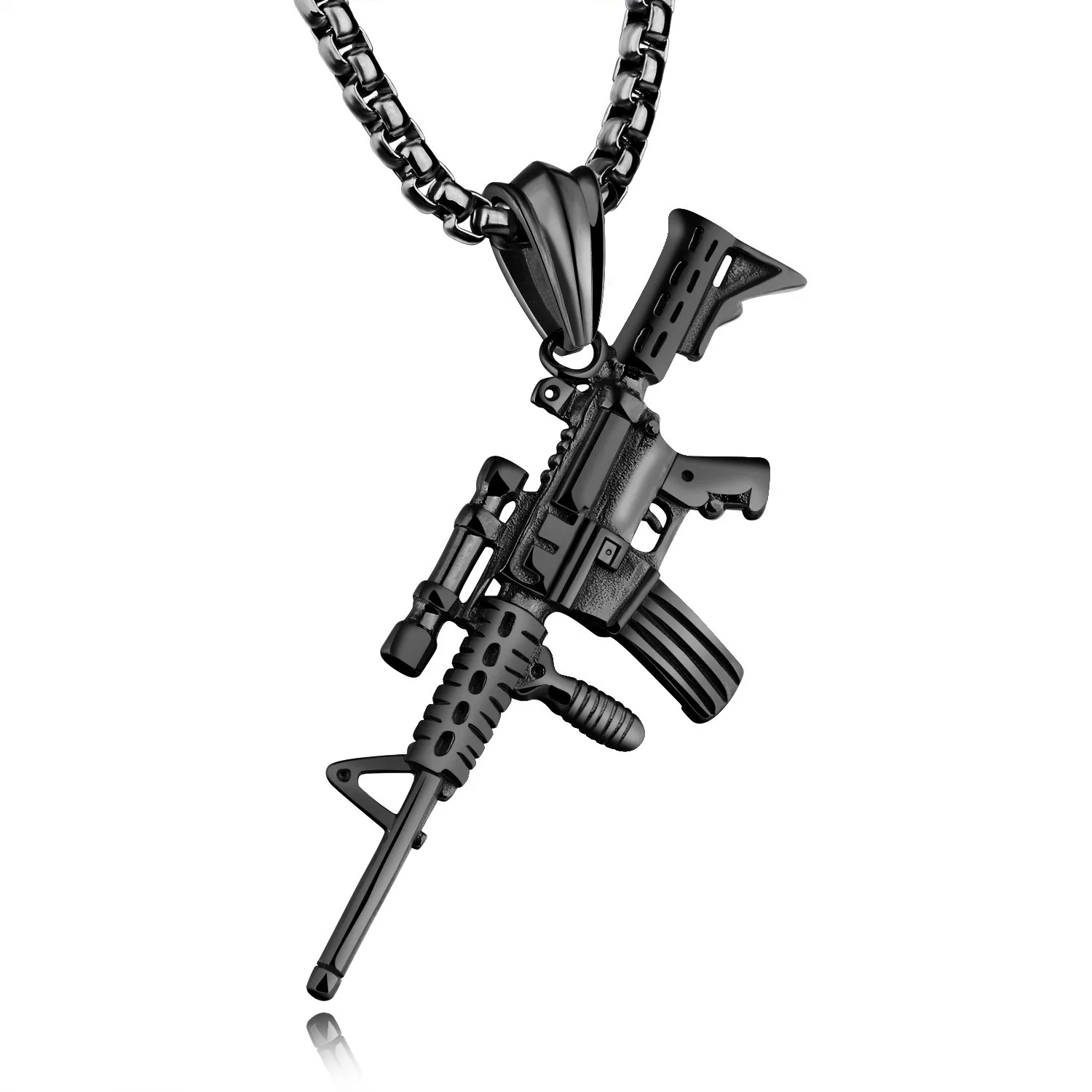 2023 European and American military lovers necklace jewelry fashion titanium steel submachine gun pendant necklace for men