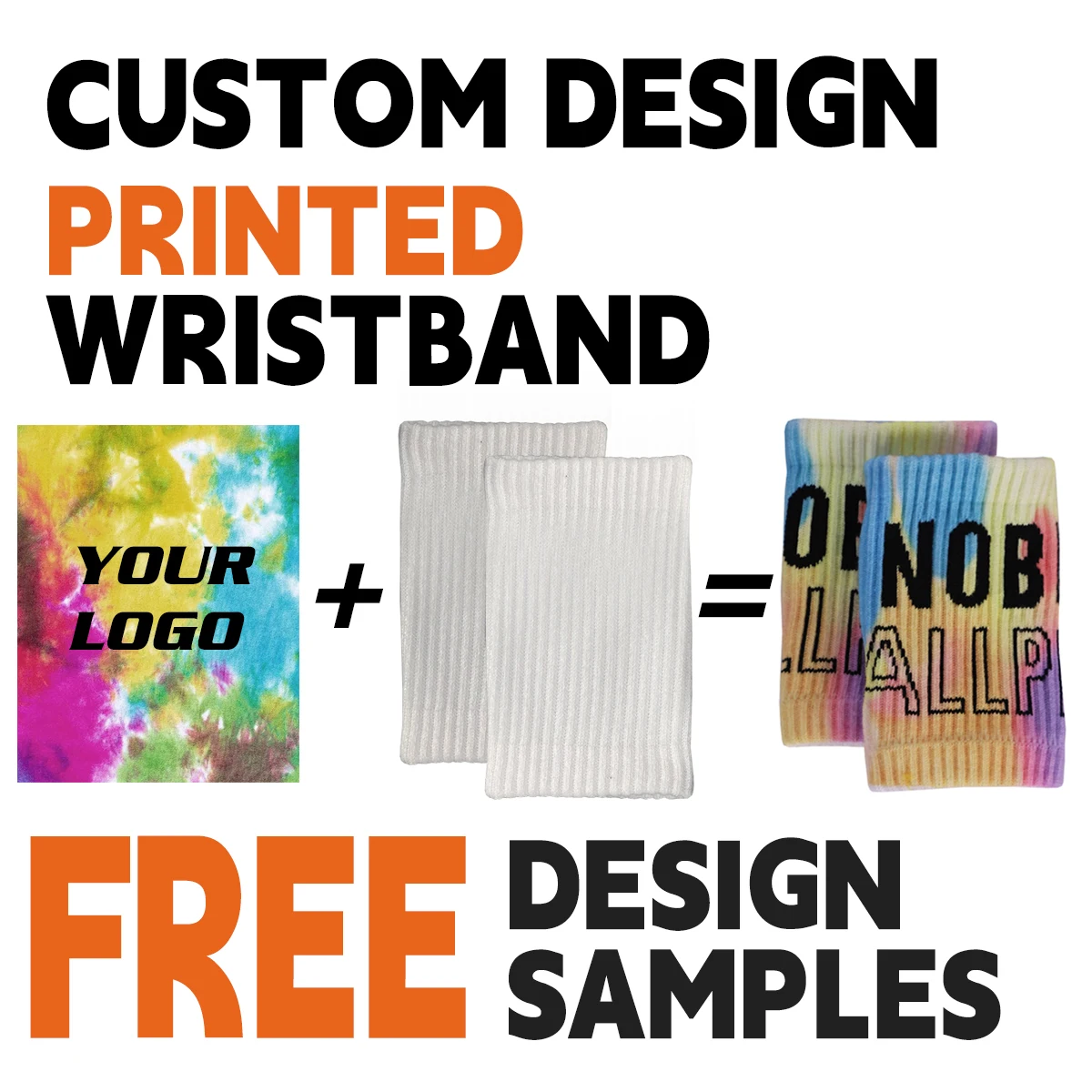 Free design custom logo cotton sports hand sweatband wristband custom print sports wristband