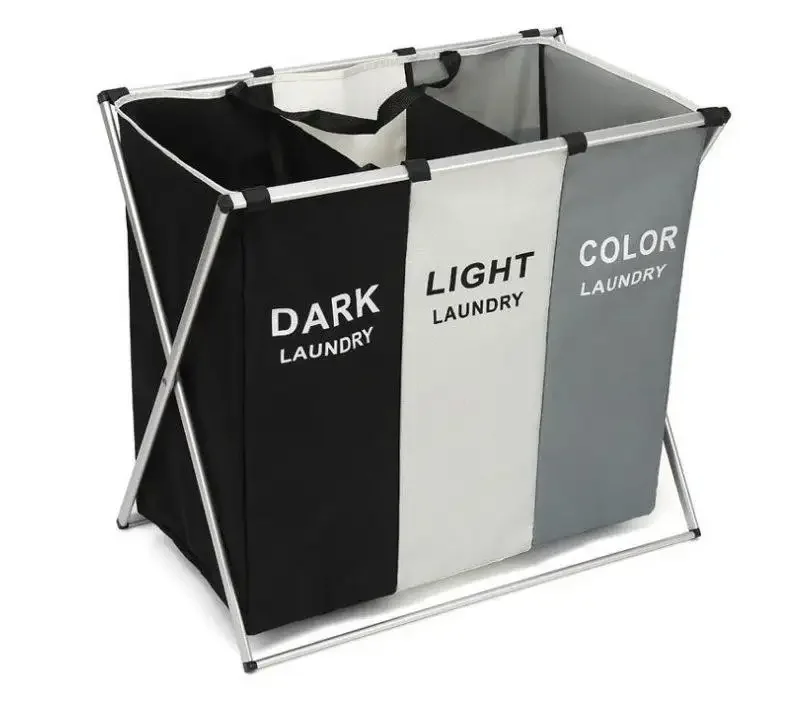 Foldable Landry Hamper Laundry Basket 3 Compartments Oxford Fabric Waterproof Foldable Laundry Basket bag for Dirty Clothes