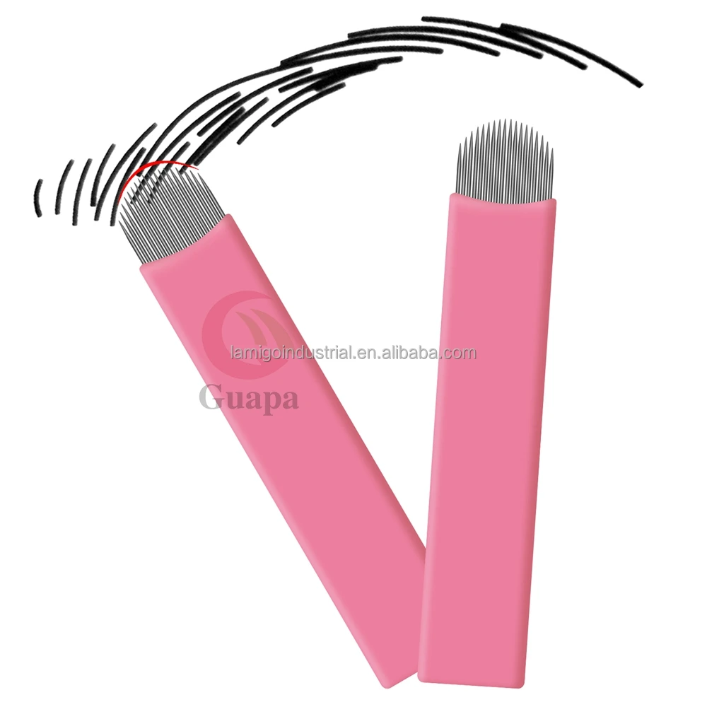 High quality 0.15mm U Agujas Eyebrow Pink Disposable Microblading Cejas Supplies Micro Nano Microblades Needle