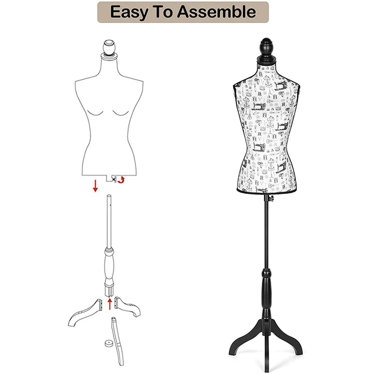 Professional manufacturer adjustable Female Mannequin Dress Form Torso Tripod Stand Display