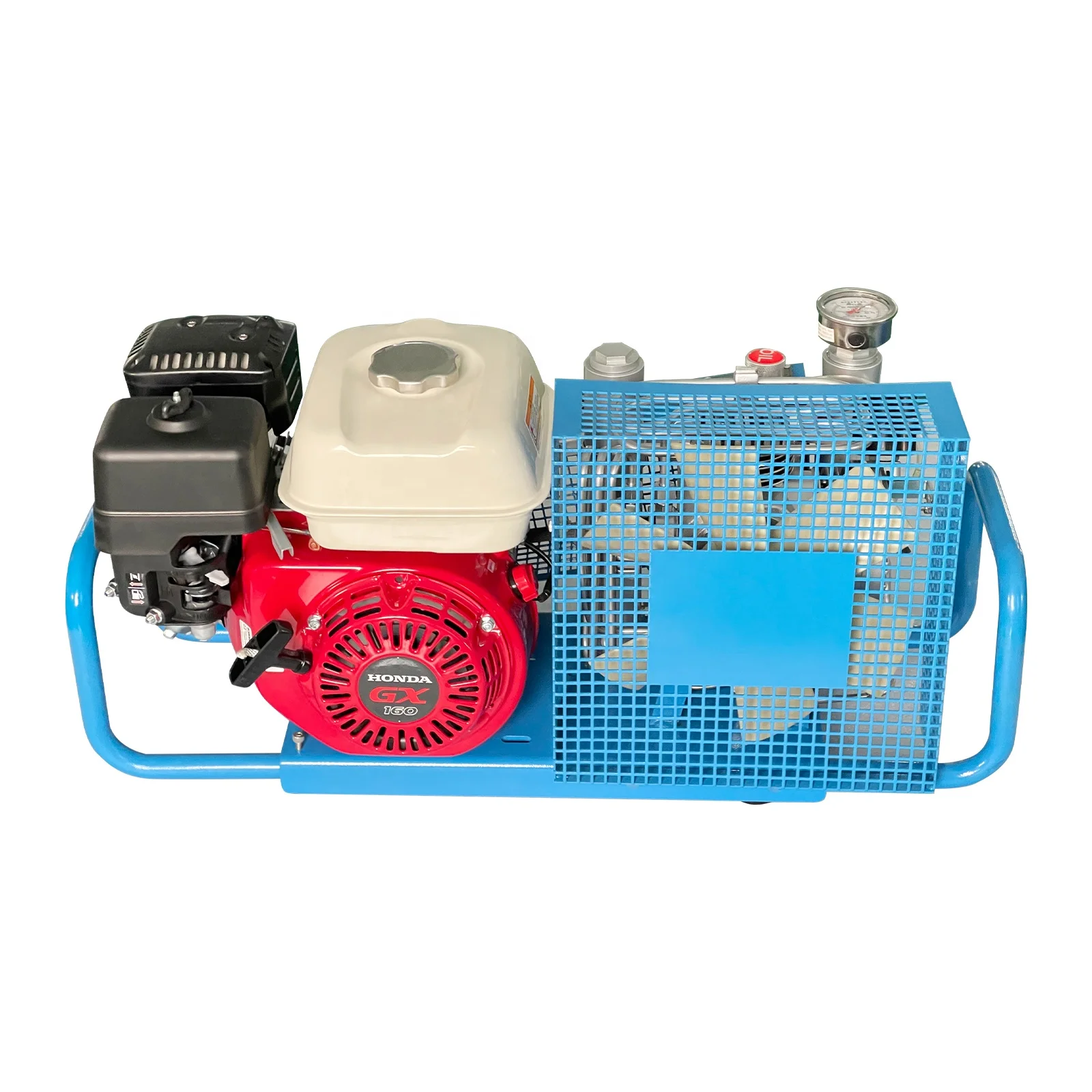 GP 4Cylinder 100LPM 4500Psi 300Bar High Pressure Gasoline Drive Manual Stop Diving Compressor for Scuba Breathing Snorkeling