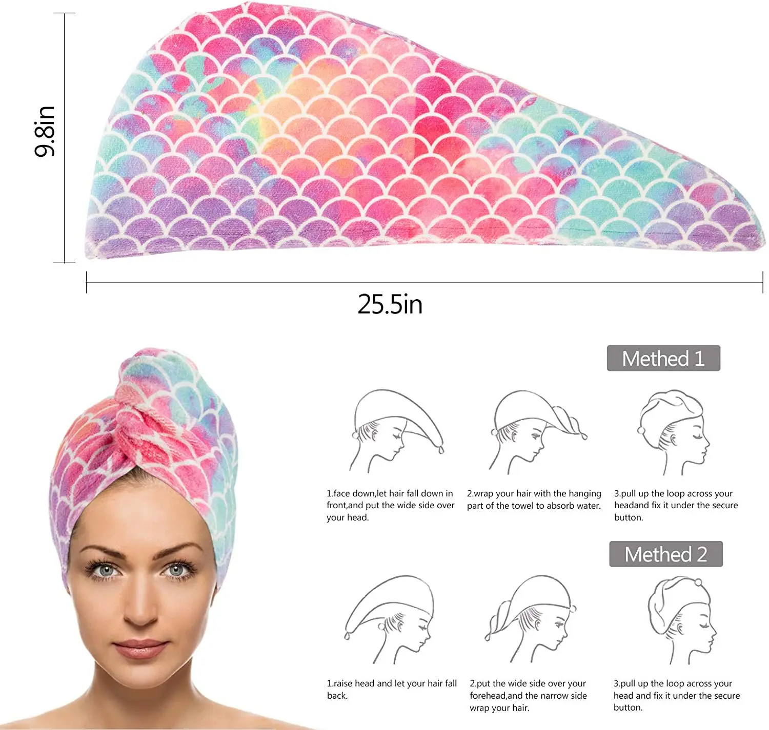 Custom Prints Super Absorbent Terry Shower Head Microfiber Rapid Dry Hair Turban Towel Wrap For Drying Hair