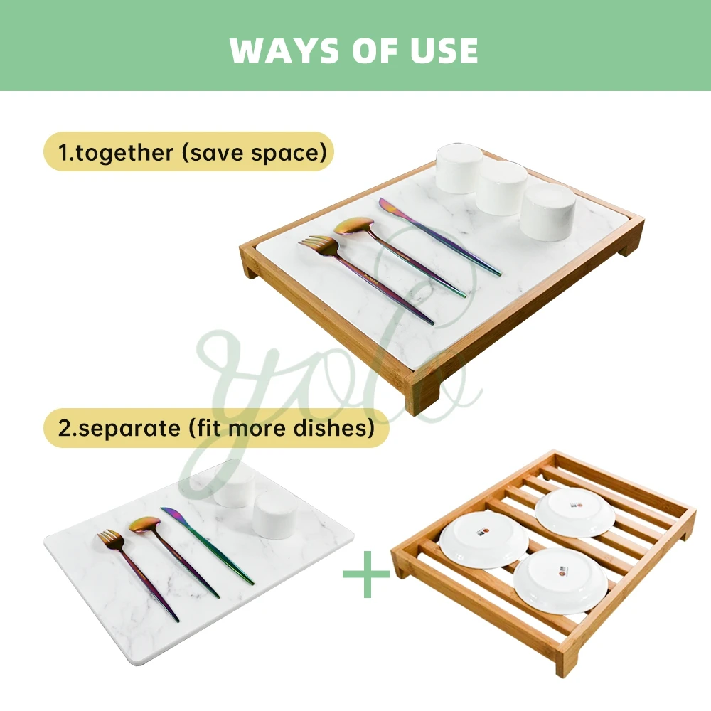 Eco-friendly Modern Youlike Natural Bamboo Diatomite Stone Dish Drying Pad Board for Kitchen & Living Room Table Use