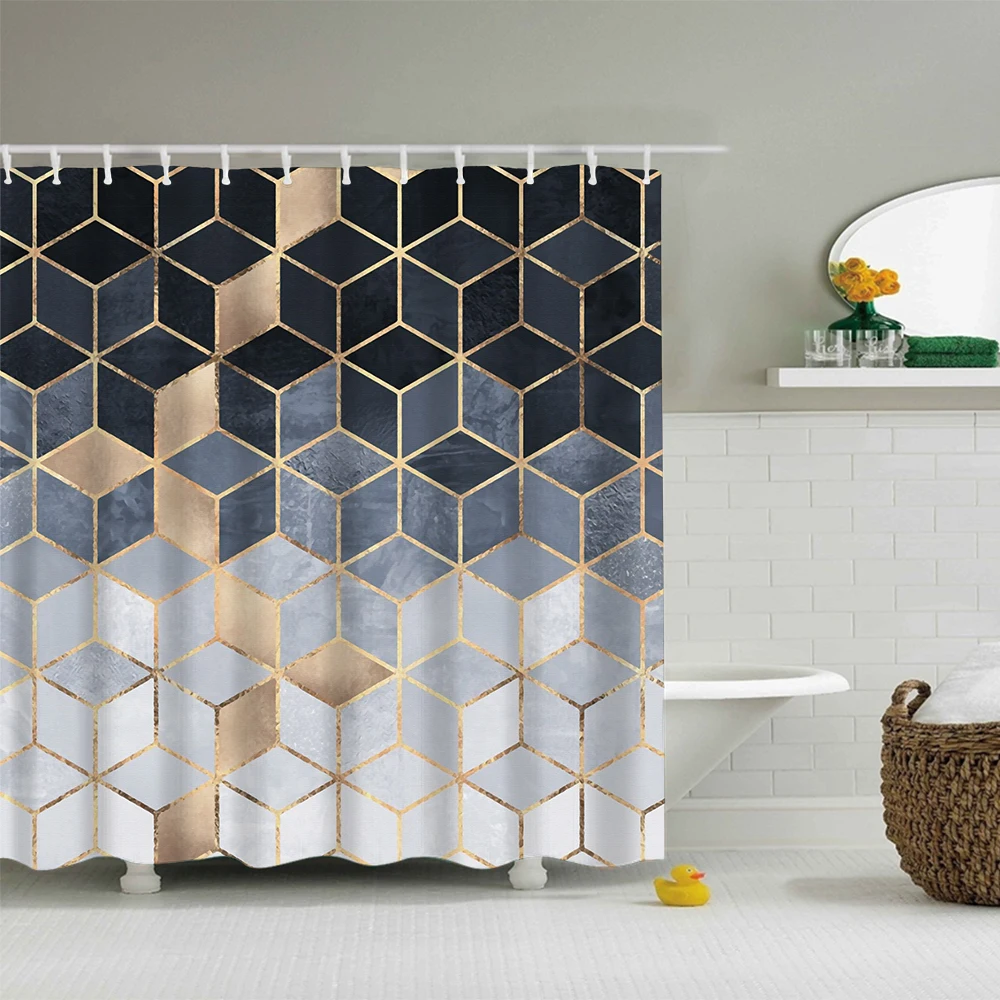 Geometric bathroom shower curtain digital printing curtains waterproof mould proof bathroom shower curtain with hooks