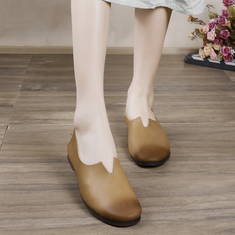 
New Classic Style Round Head Flat Handmade Cowhide Genuine Leather Slip on Casual Oxford Driving Walking Court Loafer Shoe Women 