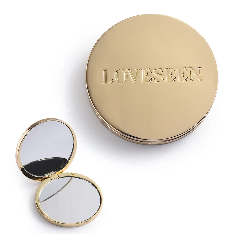 Souvenir Double Sided Customized Logo Metal Pocket Mirror Round Gold Make up Compact Mirror