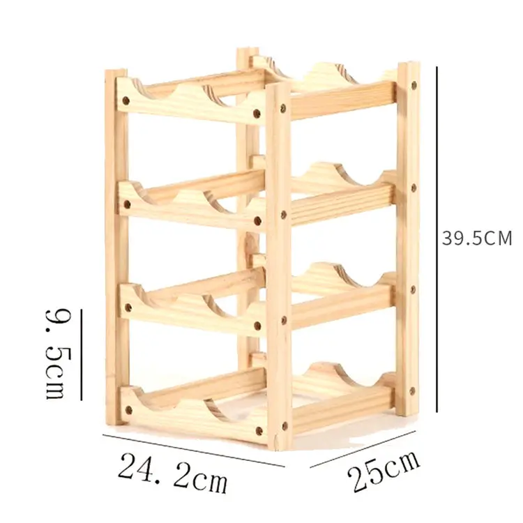 Hot Sales 12 Bottles 8 Slots Holder Storage Decorative Large Solid Wood Display Stand Stackable Countertop Wine Shelf Rack