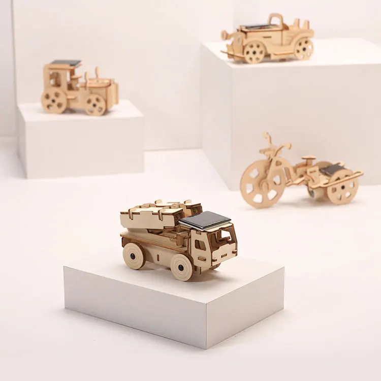  Wooden Intelligent 3d puzzle car Missile Truck Solar Car for
