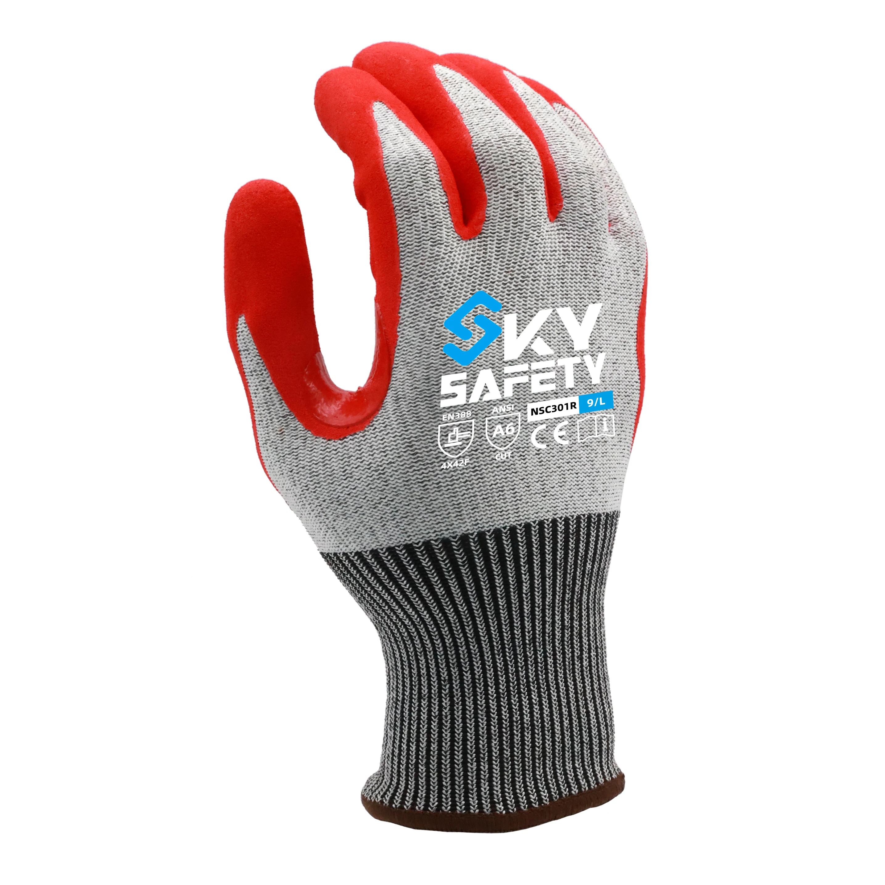 SKYEE Durable CE 13G Cut Resistant Gloves Anti Cutting A3 NBR Reinforced Thumb Crotch Nitrile Dipped Cut Proof Gloves