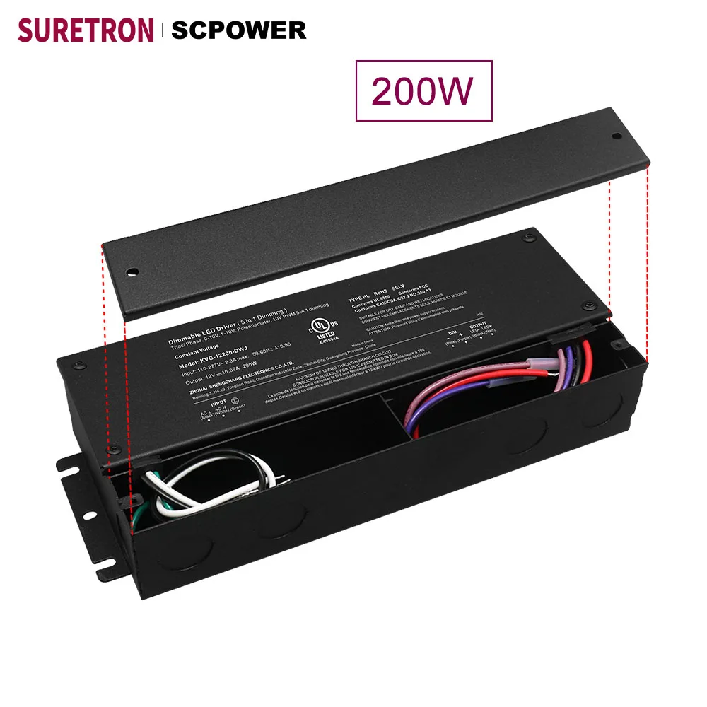 100V 110V 120V to 277V AC led power supply 12 24 36 48 volt 200 watt dc PWM triac 0-10v dimmable led driver UL FCC approved