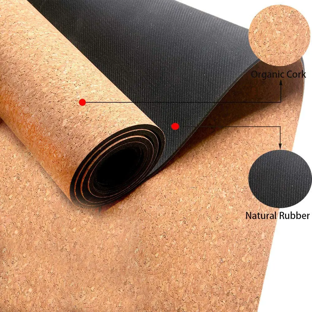 Extra Large Thick Non-Toxic Premium PVC Rubber Backing Natural Sustainable Resists Germs Odor Cork Yoga Mat