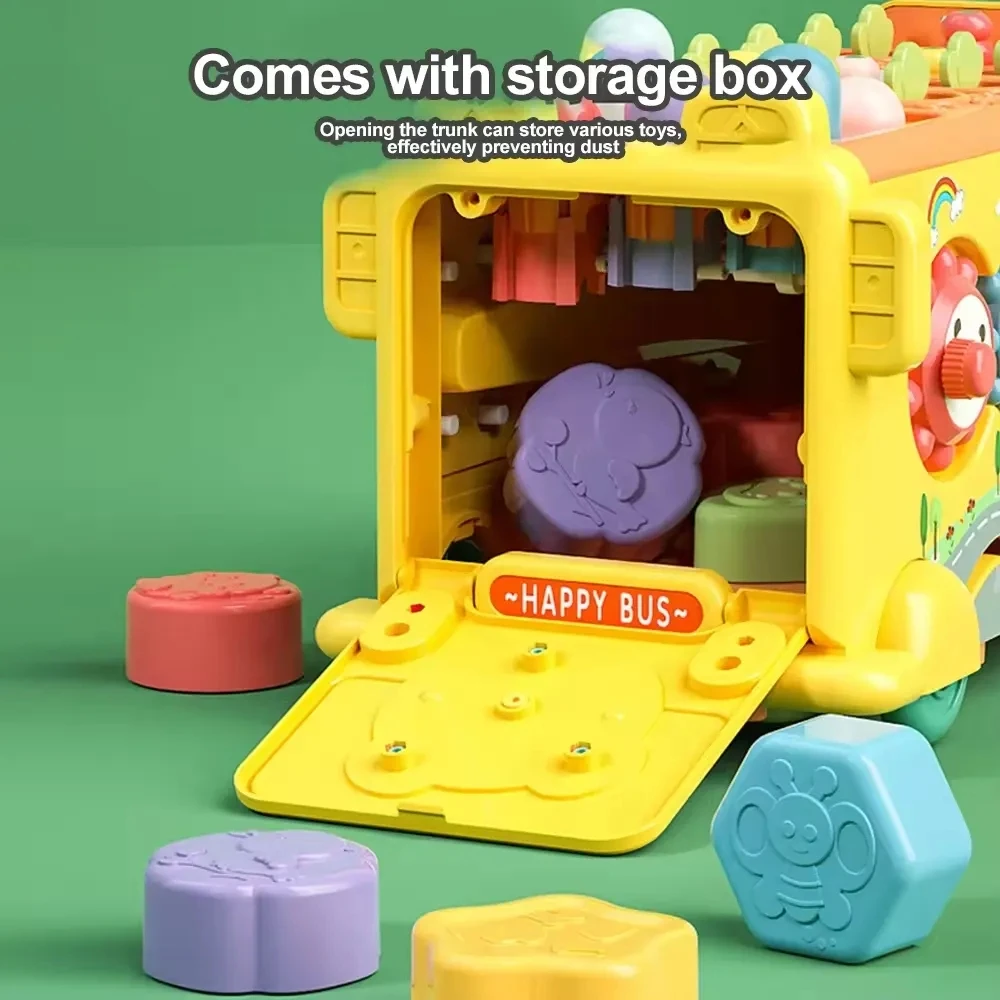 KYK multifunctional puzzle creative plastic shape match clock gear whack a mole game baby montessori yellow school bus toy