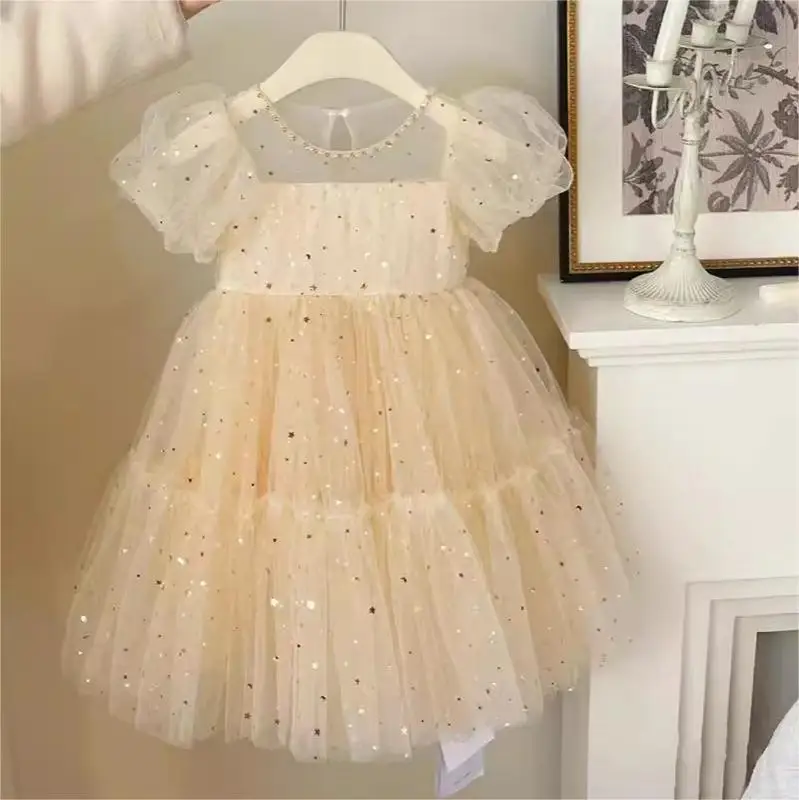 2024 Summer New Korean Baby High-grade Mesh Bubble Sleeve Skirt Girls Kids Dress Girls Dresses