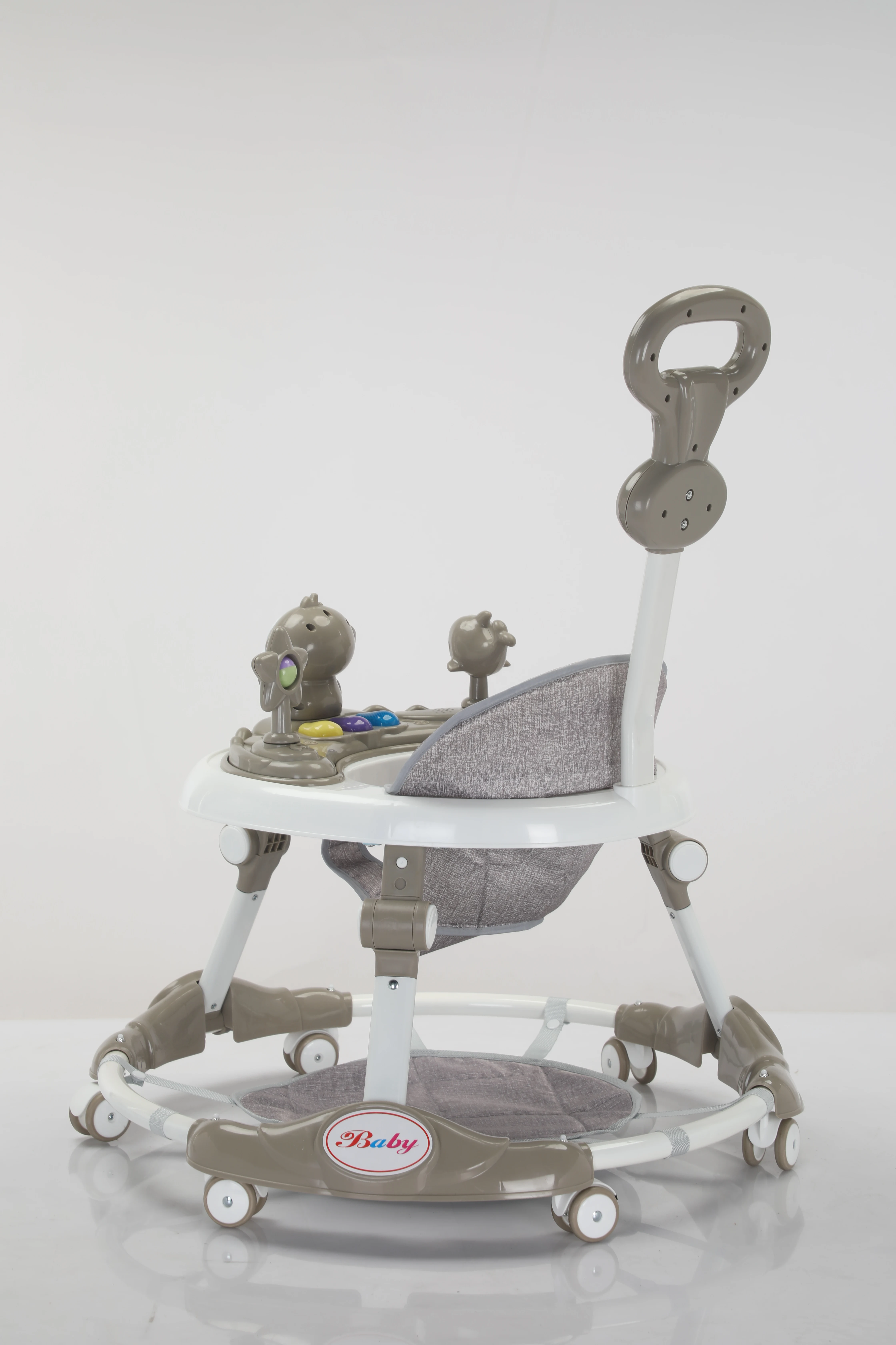 Multifunctional Anti-Rollover Baby Toy Soft Linen Seat Tricycle Infant Walker with Push-able Stroller for Children Plastic Frame