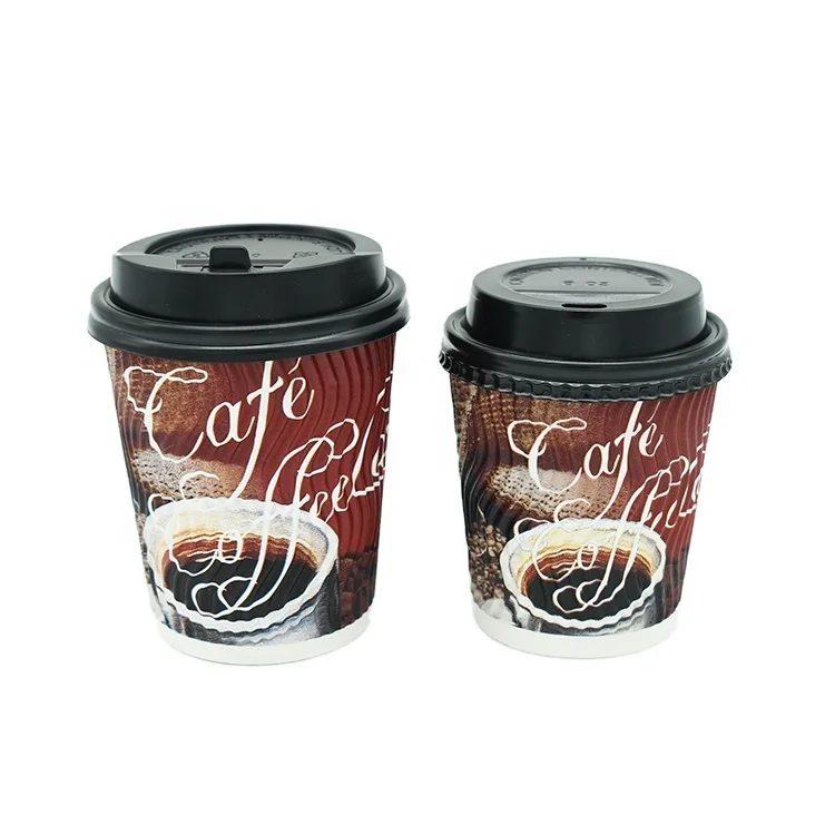 High Quality Disposable Paper Cup for Cafe Custom Printing Ripple Wall Paper Cup