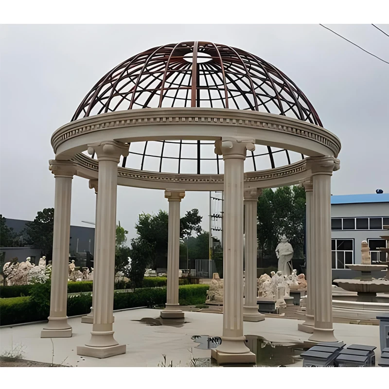 Square Greek Marble Garden Gazebo Large Outdoor With Corridor