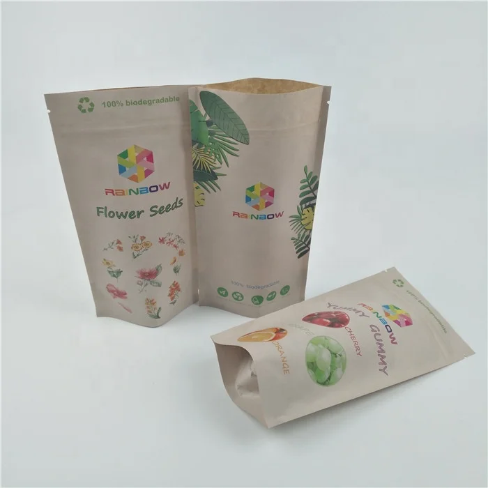 Пищевые биоразлагаемые пакеты из крафт-бумаги для порошка/орехов/пищевых продуктов, упаковочный пакет с цифровой печатью