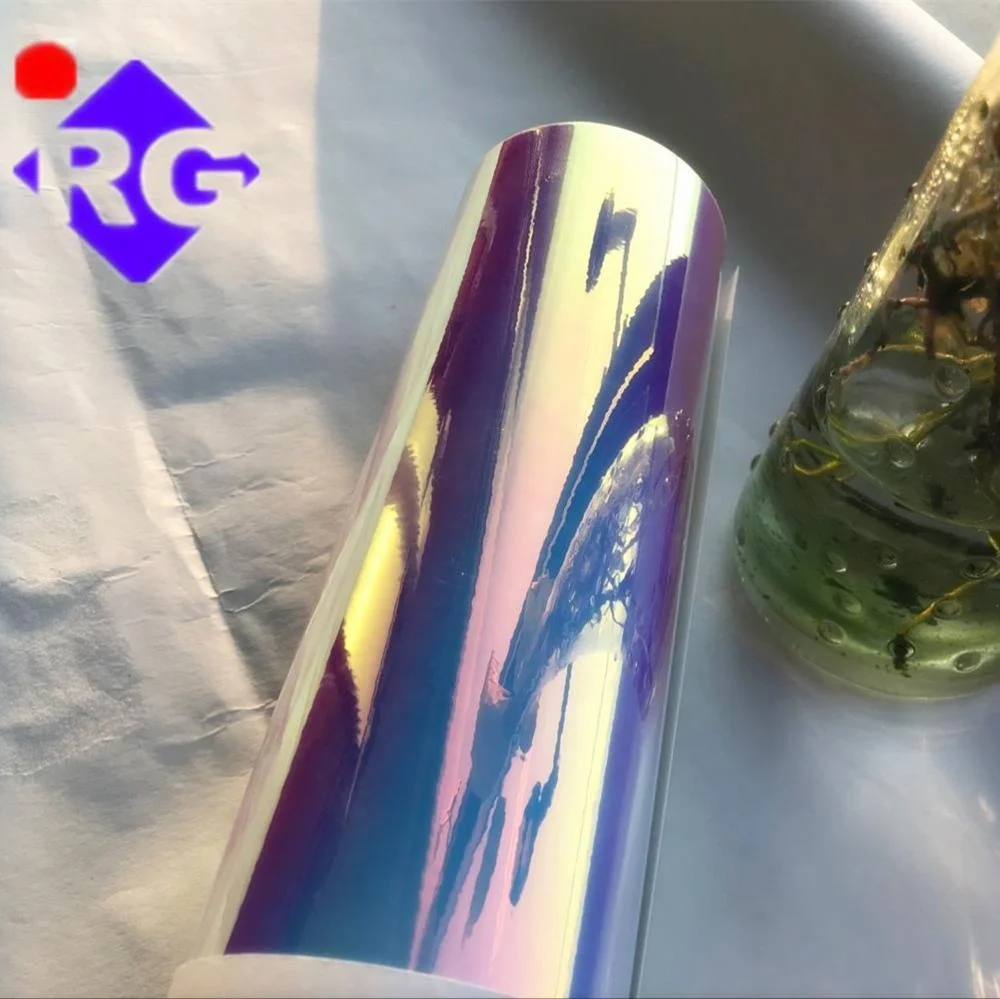 Transparent Self Adhesive Chameleon Rainbow Dichroic Holographic Lamination Film Reflective Sticker For Glass Decoration
