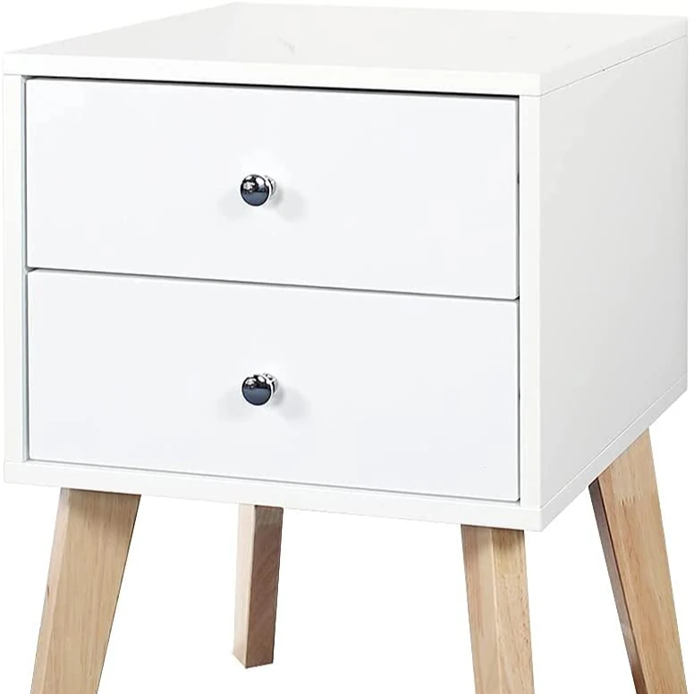 Столик ночной Vonssen из МДФ для спальни/гостиной/салона/офиса с 2 ящиками, белая деревянная тумбочка