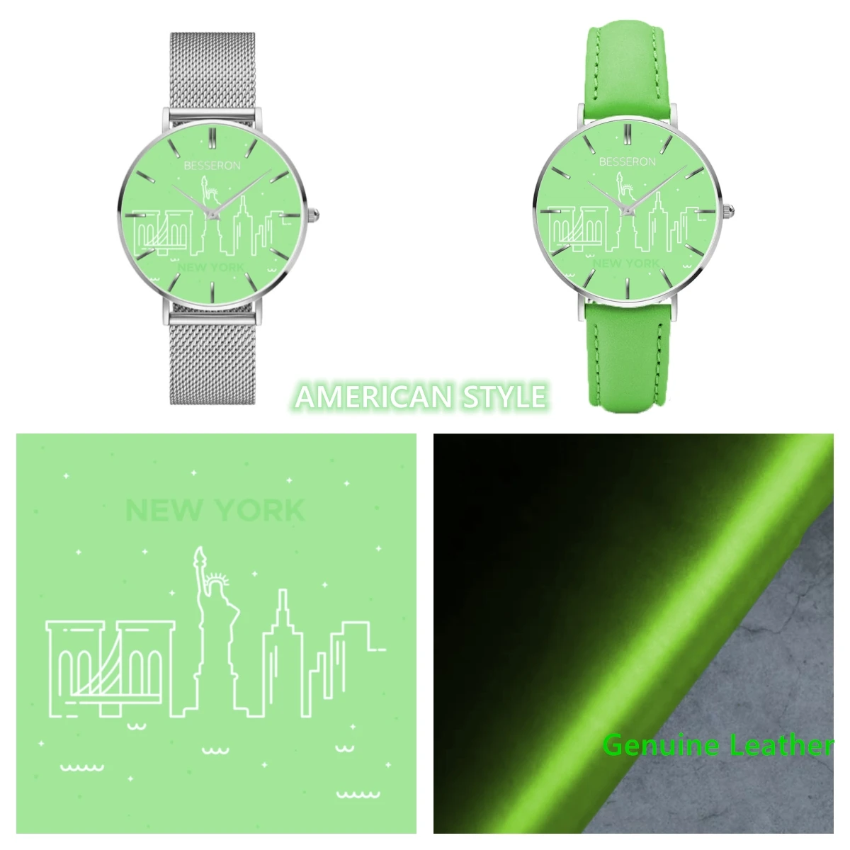 COEM Private Label Three-Hand Stainless Steel Watch Easy Reader Fluorescent Green Quartz Watch Custom Logo USA People Watch