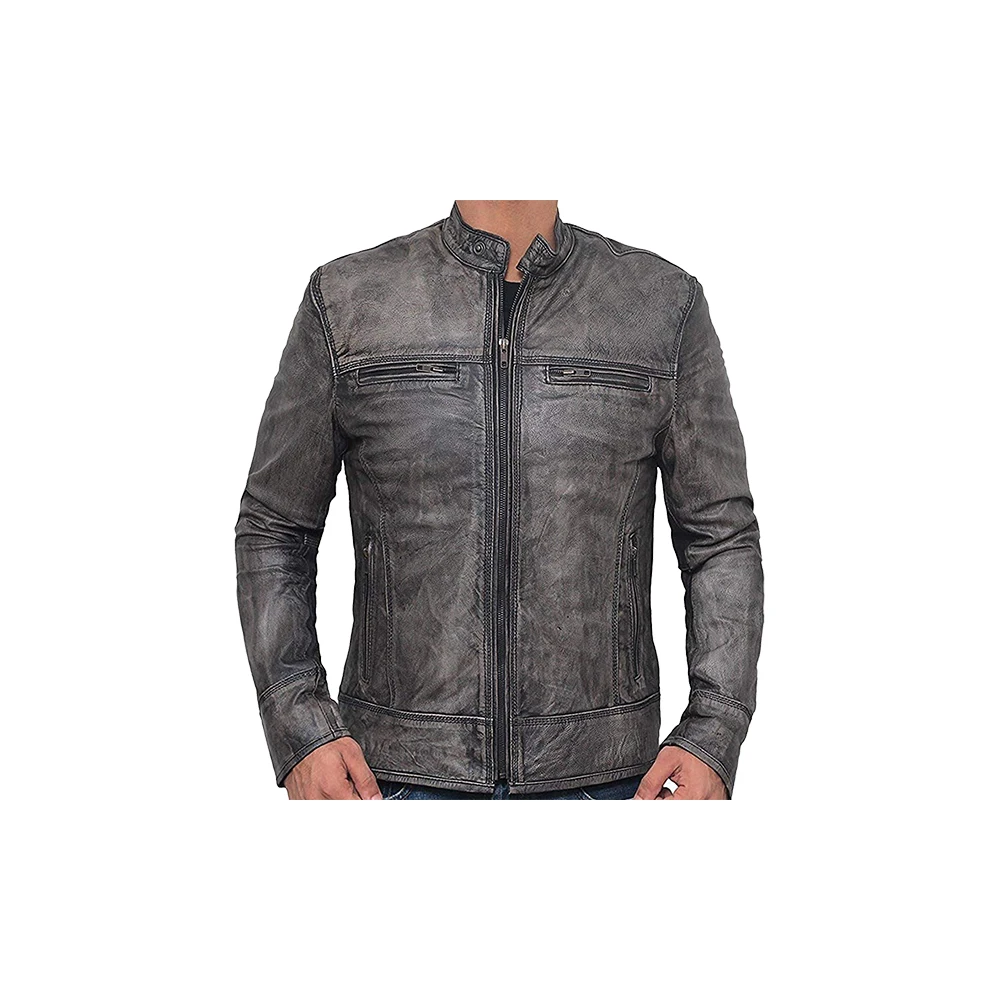 Модная дизайнерская байкерская куртка из овечьей кожи/оптовая продажа, серая куртка из натуральной кожи/Вощеная 2023 качественная черная серая кожаная куртка