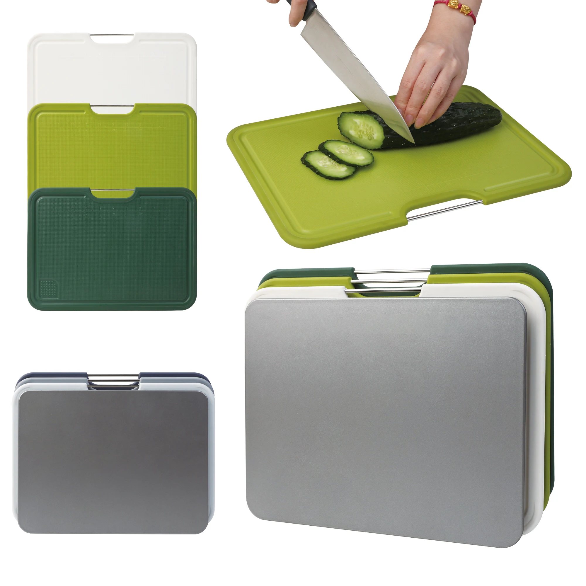 3Pcs New Plastic Chopping Board Vegetable Meat Board Mat with Handle Custom Plastic Cutting Board Set with Rack