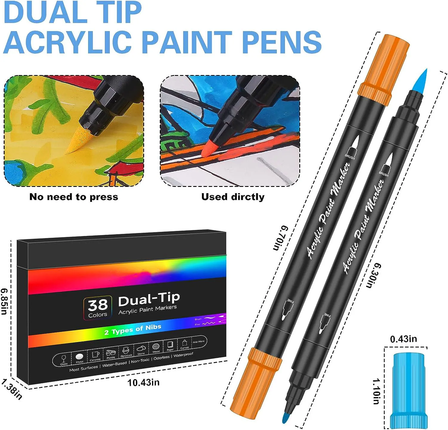 38-Color acrylic paint brush pen permanent dual tip acrylic marker acrylic paint marker brush tip