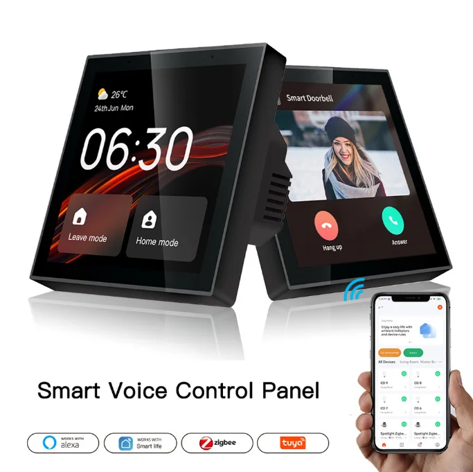 tuya smart home T1E central control panel 4 inch screen Linux gateway built-in Alexa voice control zigbee gateway