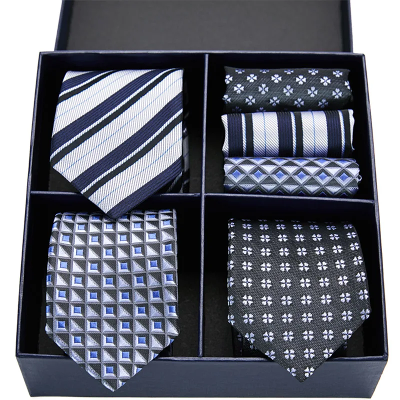 Brand Men Tie with Gift Box Luxury Navy Silk Ties for Men 7.5cm 3types Mens Ties set for Wedding Party