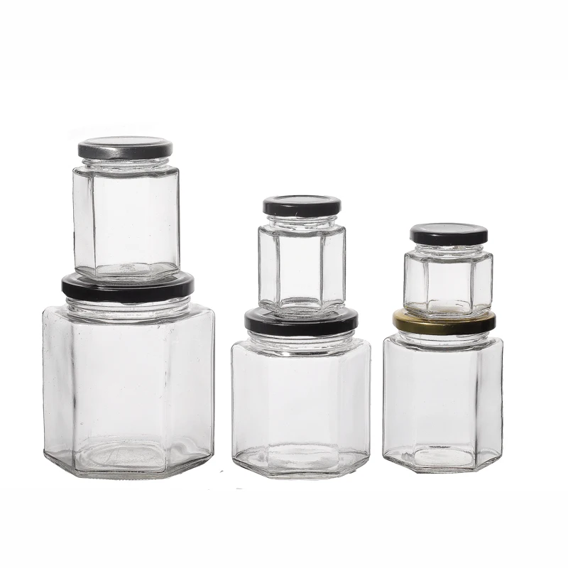 Glass Jar Supplier High Quality Flint Hexagonal Screw Top Empty Glass Jam Jar