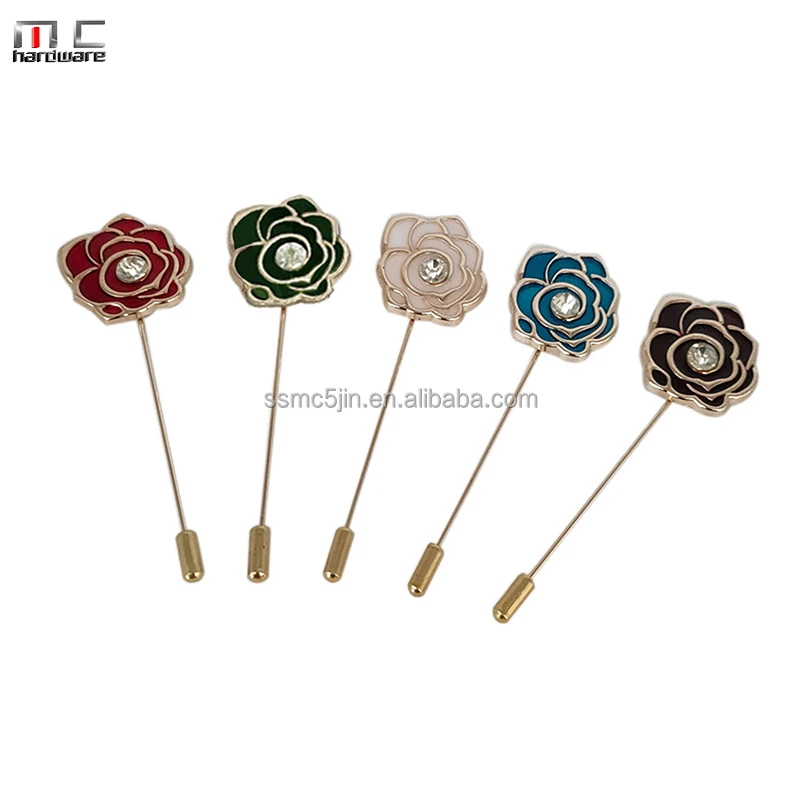 Wedding Banquet Suit Stick Pin Elegant Clothes Pin Metal Label Pin Enamel Flower Brooch Rose Diamond Brooches