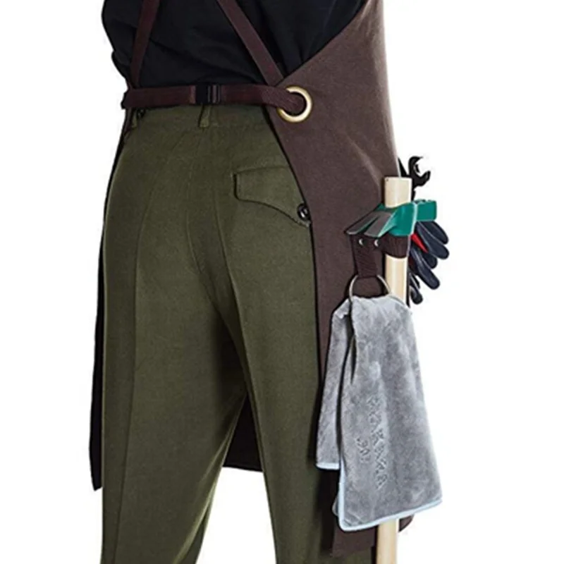 High-grade wet wax canvas apron custom logo carpenter men welding protective apron webbing shoulder strap multi-tool overalls