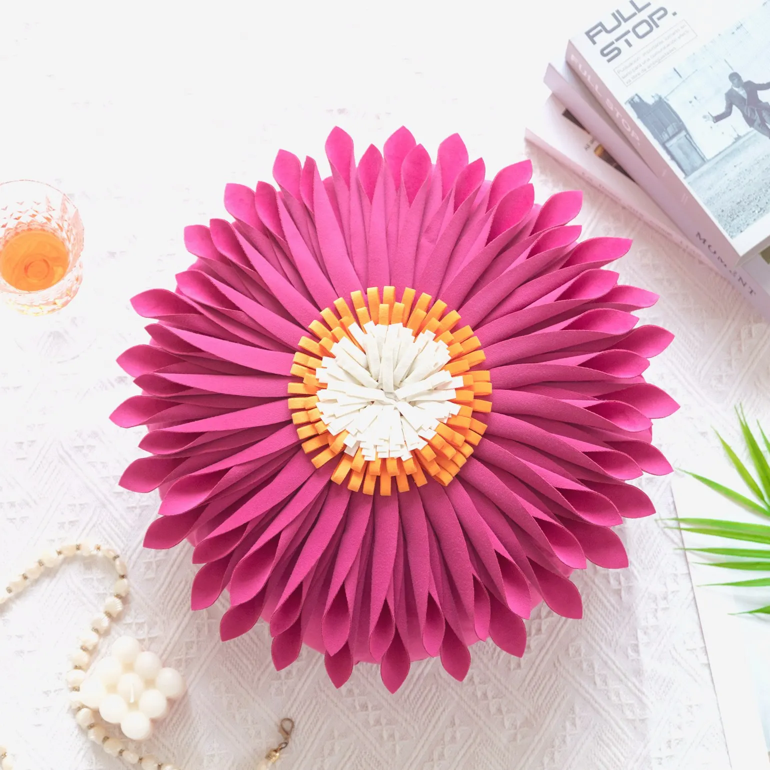 Pink white Flower Princess 3D printed hand made embroid Sunflower Throw Pillow Cover