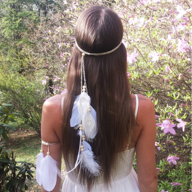 Bohemian White Peacock Hair Ostrich Hair Headband For Travel Vacation Feather Hair Accessories