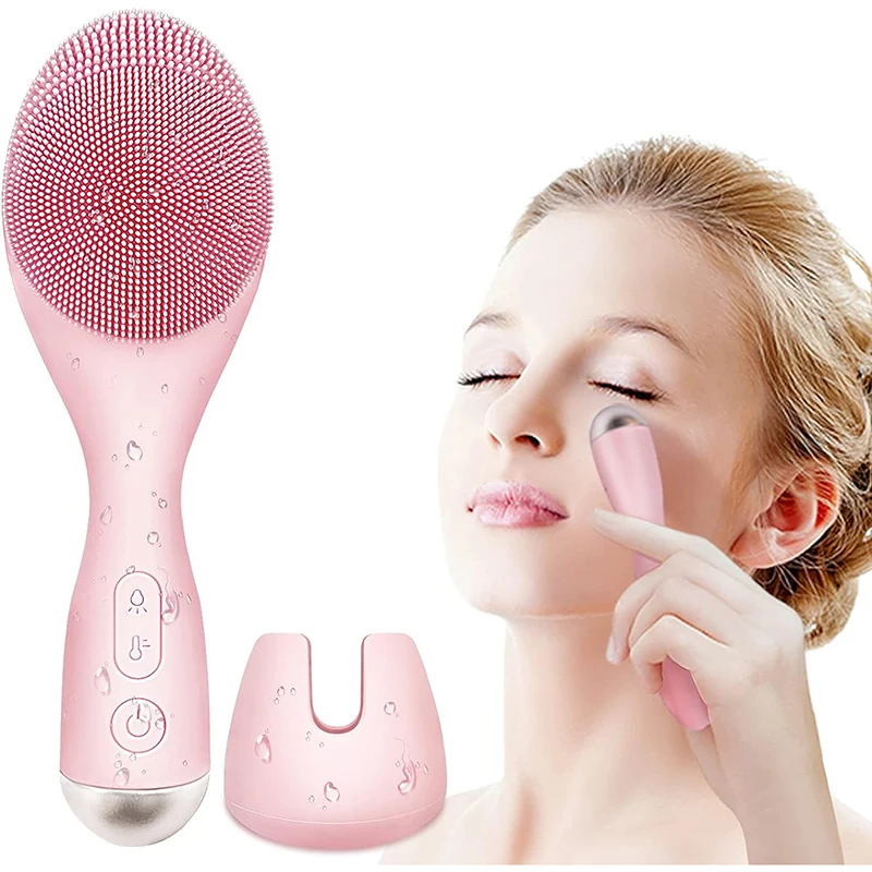 Wholesale Electric Waterproof Sonic Face Brushes with Heated Massage and Light Design Facial Cleansing Brush