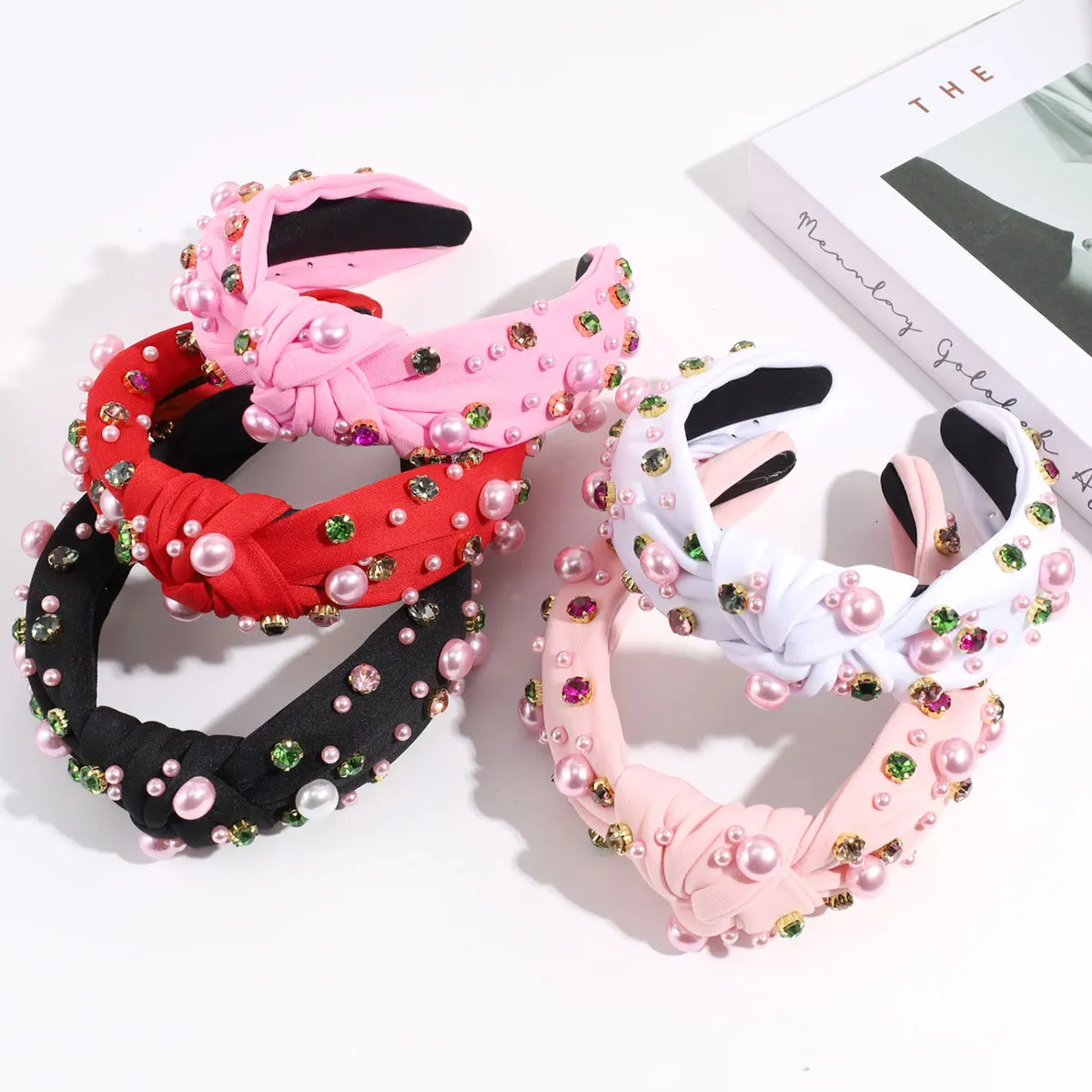 Candy Color Accessories Para Mujer Hair Bands 13.5 Cm Temperament New year Headbands For Girls Fabric Pearl Crystal Hair Band
