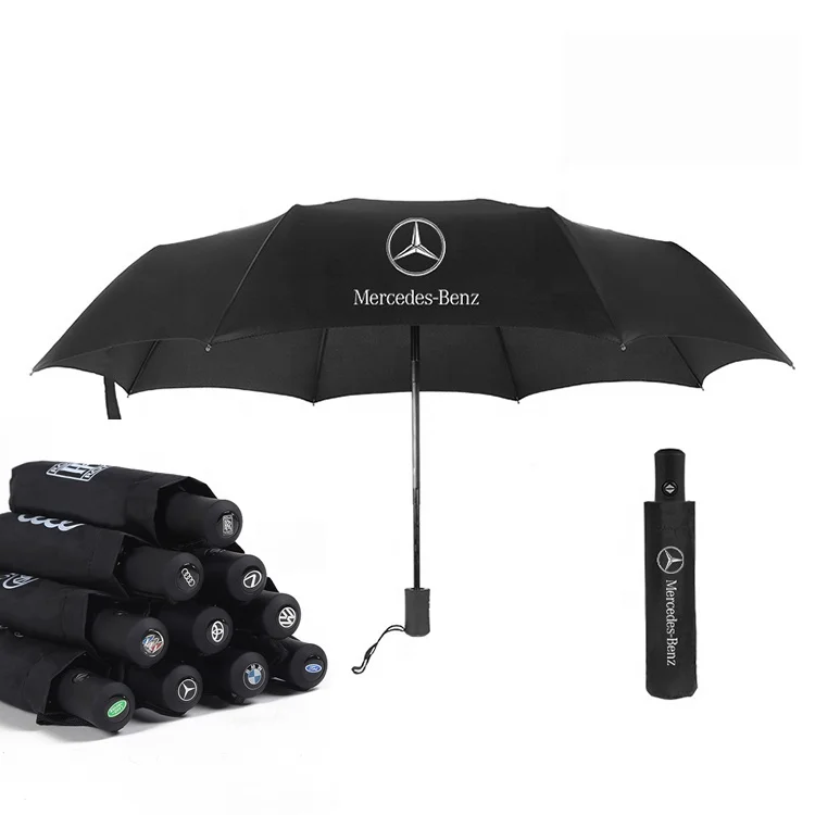 car logo printed Automatic Open 3 fold Umbrella For Cars brand OEM custom umbrella for gift promotion 3 fold umbrella