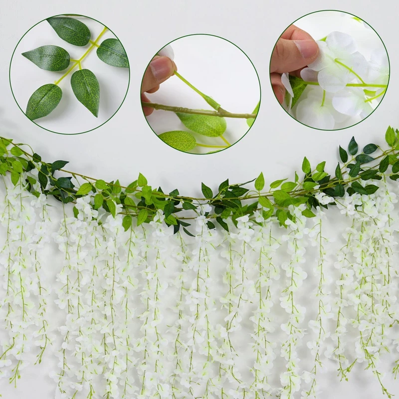 Wisteria Hanging Flowers Artificial White Wisteria Vine Silk Wisteria Flowers Garland For Wedding Arch Party Garden