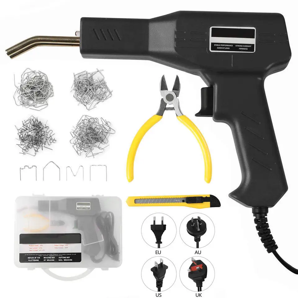 50W Plastic Weld Gun Portable Portable Plastic Welding Repair Kit Car Bumper Welder Machine 200Pcs Staples