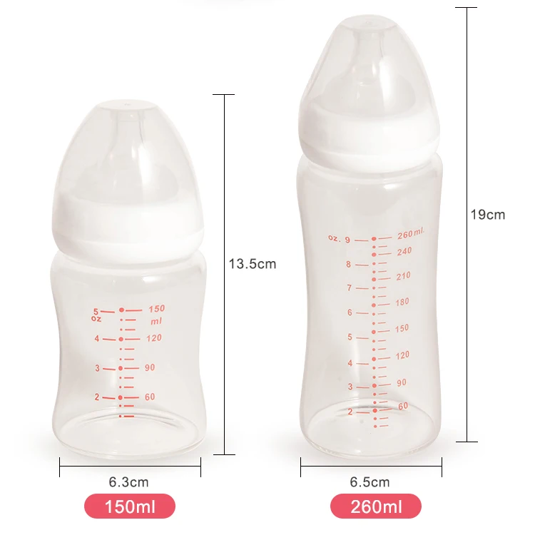 OEM ODM sevice Baby Feeding Bottle 150ml Borosilicate Glass Food grade Silicone breast milk bottle