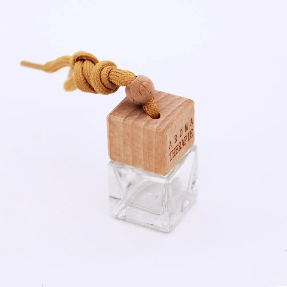 5ml 8ml clear color Square wooden Hang rope cover Diffuser car perfume bottle