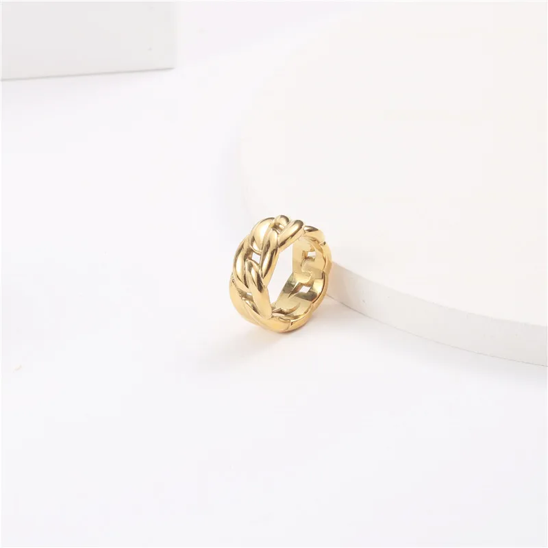 European and American titanium steel new gold thick chain ring INSTAGRAM blogger designer sense of gold plated