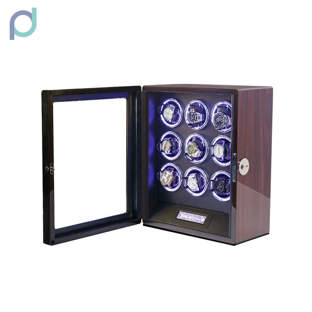 Piano Finish with Adjustable Upgraded Watch Pillows 9 Winding Spaces Watch Winders for Automatic Watches