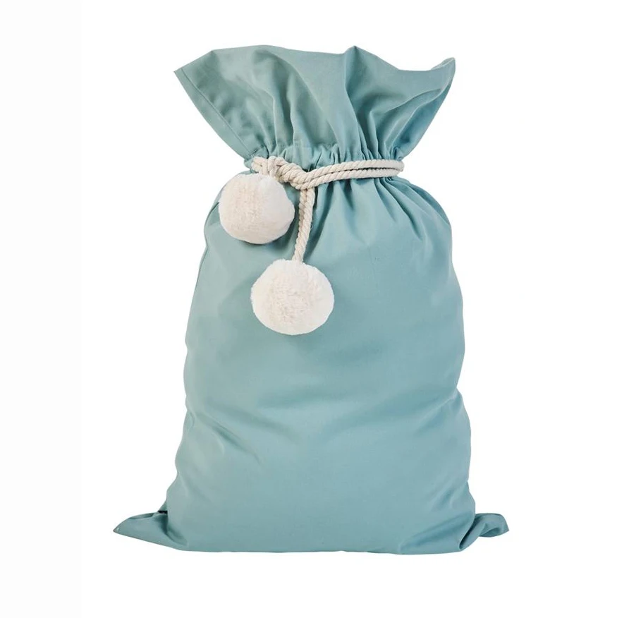 Christmas Decorations Canvas Drawstring Santa Sack with Pom Pom
