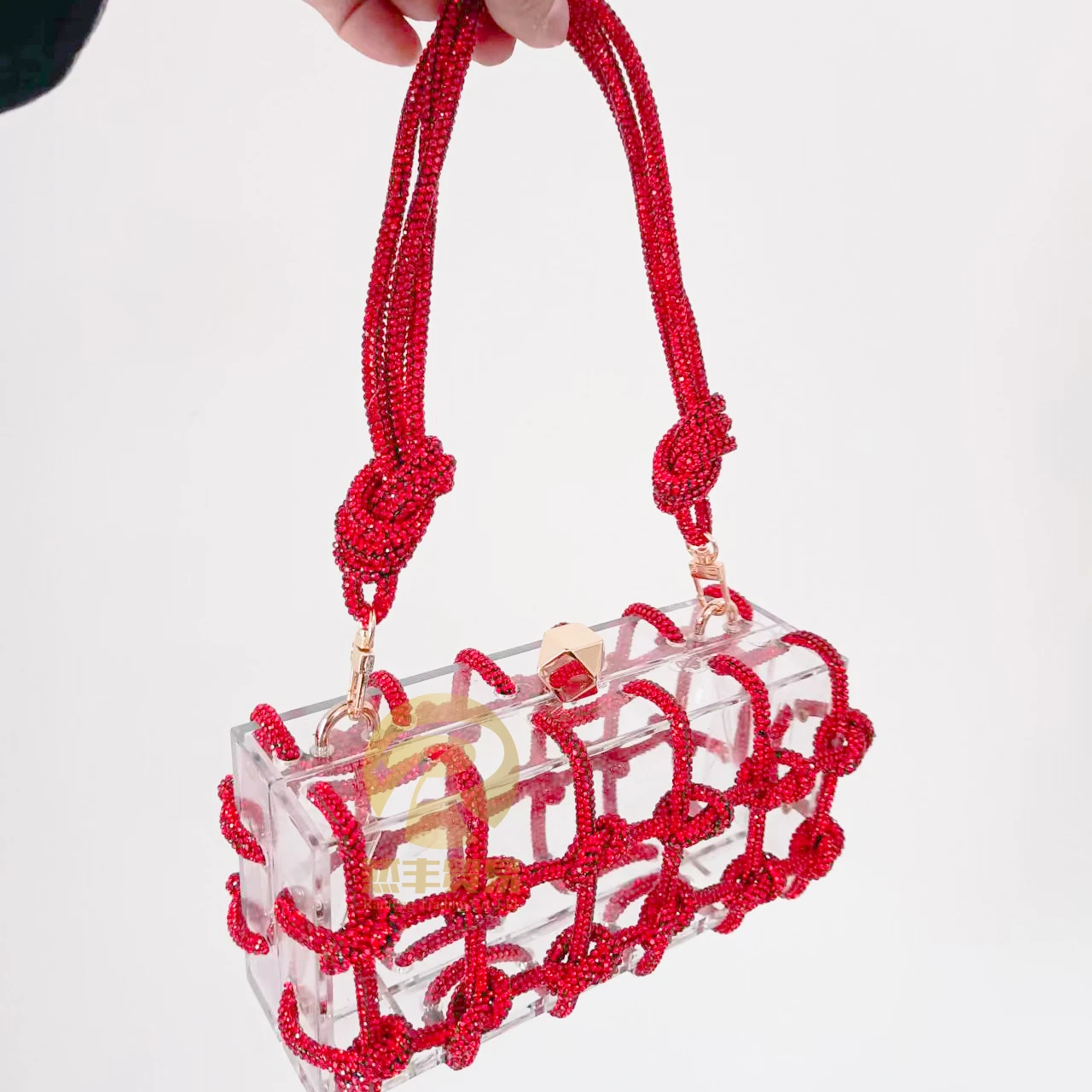 New Design Luxury Brand Bag Transparent Acrylic Rhinestone Bag Shoulder Strap Handbags for Women