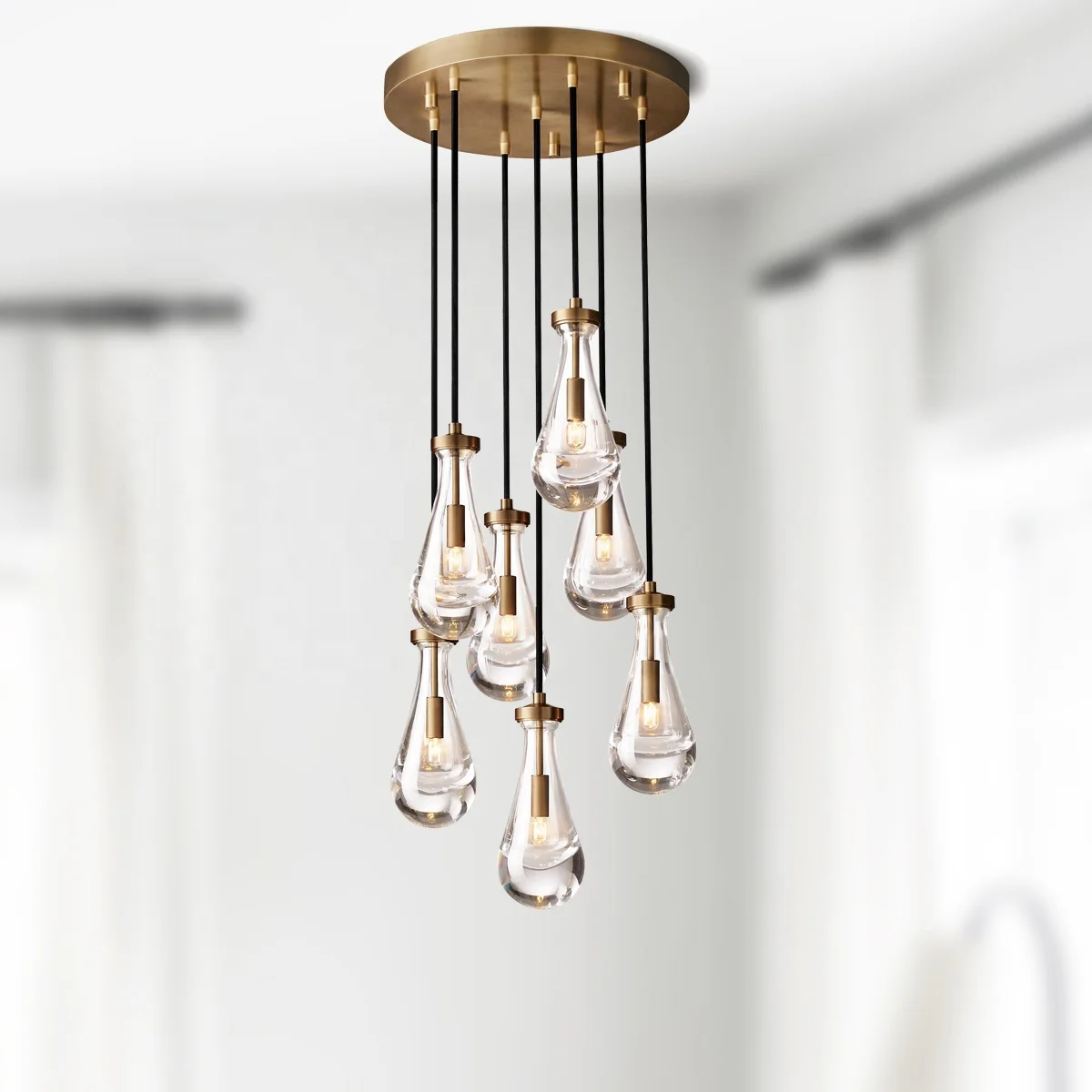 Modern Industrial Rain Drop Pendant Light Chandelier With Unique Glass Shade For Kitchen Island Living Room Bedroom Dining Room